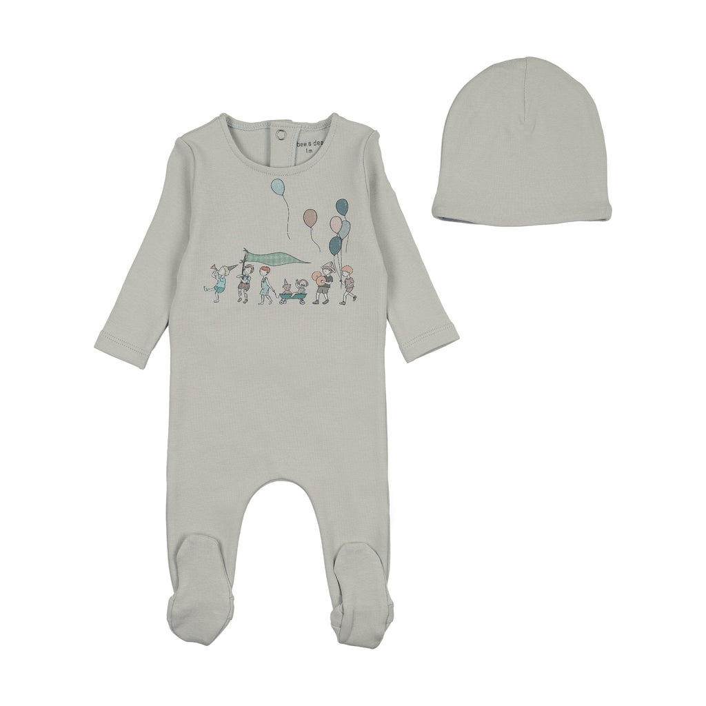Bee&Dee Pajamas Jellybeanzkids Bee & Dee Little Tot Parade Footie and Beanie -Blue Mist