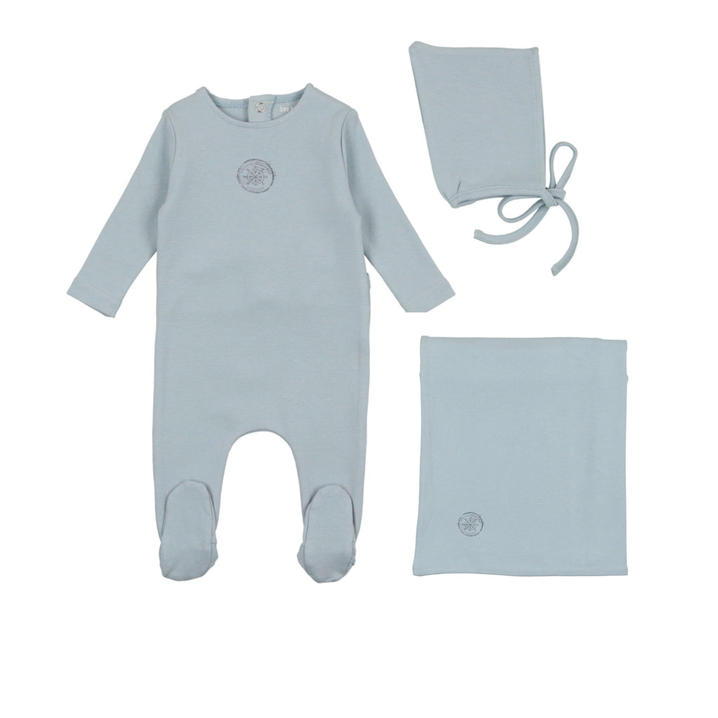 Bee&Dee Set Jellybeanzkids Bee & Dee Cotton Small Print Layette Set- Blue Fog 3M