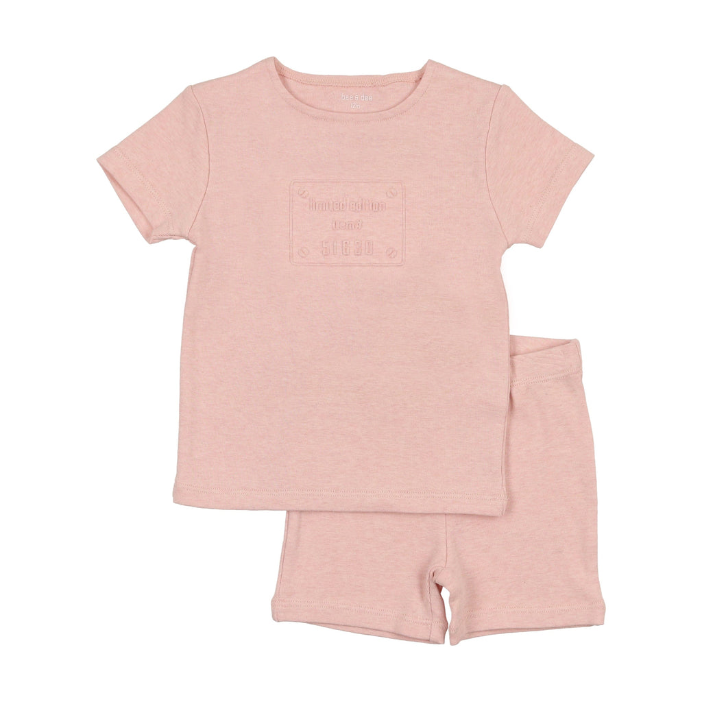 Bee&Dee set Jellybeanzkids Bee & Dee Embossed Plaque Short Set-Pink