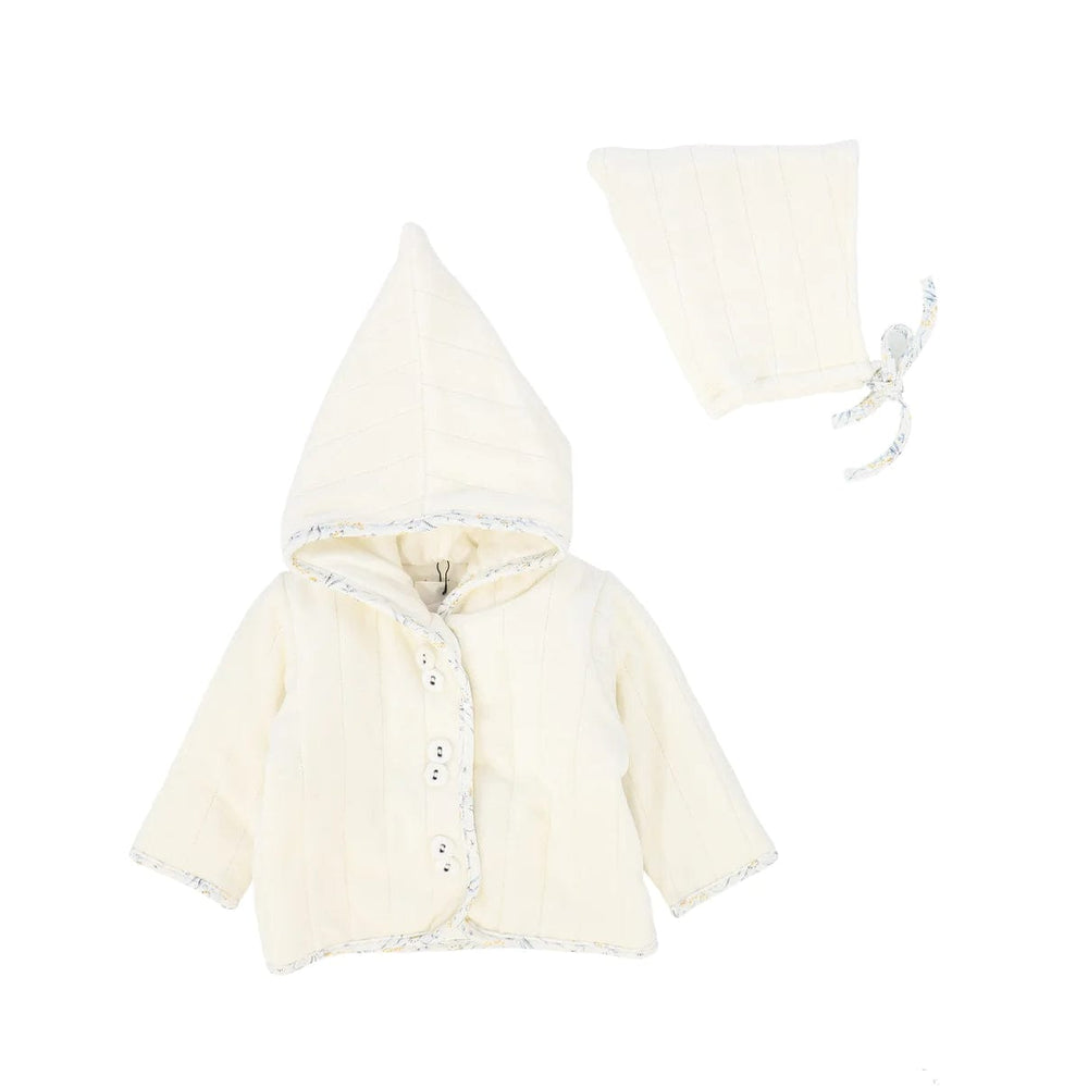 Bee&Dee Set Jellybeanzkids Bee & Dee Quilted Print Velour Jacket With Hat- Ivory Boy
