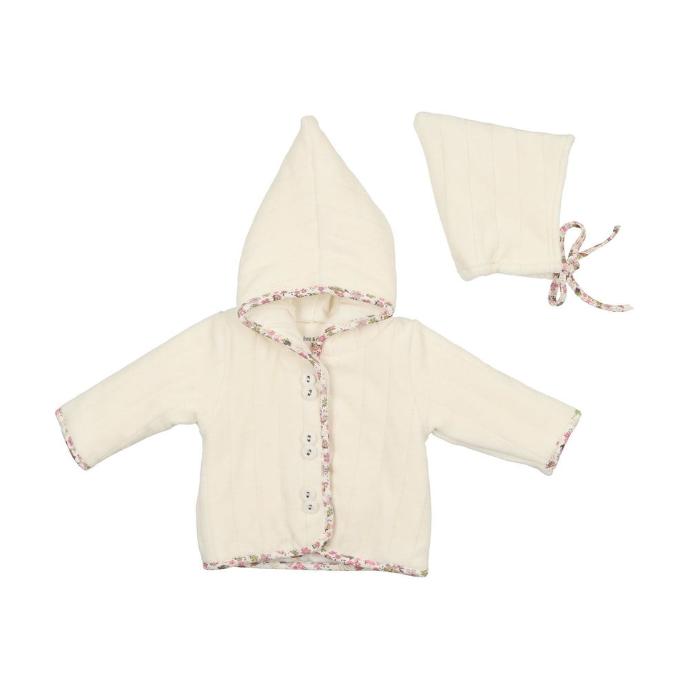 Bee&Dee Set Jellybeanzkids Bee & Dee Quilted Print Velour Jacket With Hat- Ivory Girl