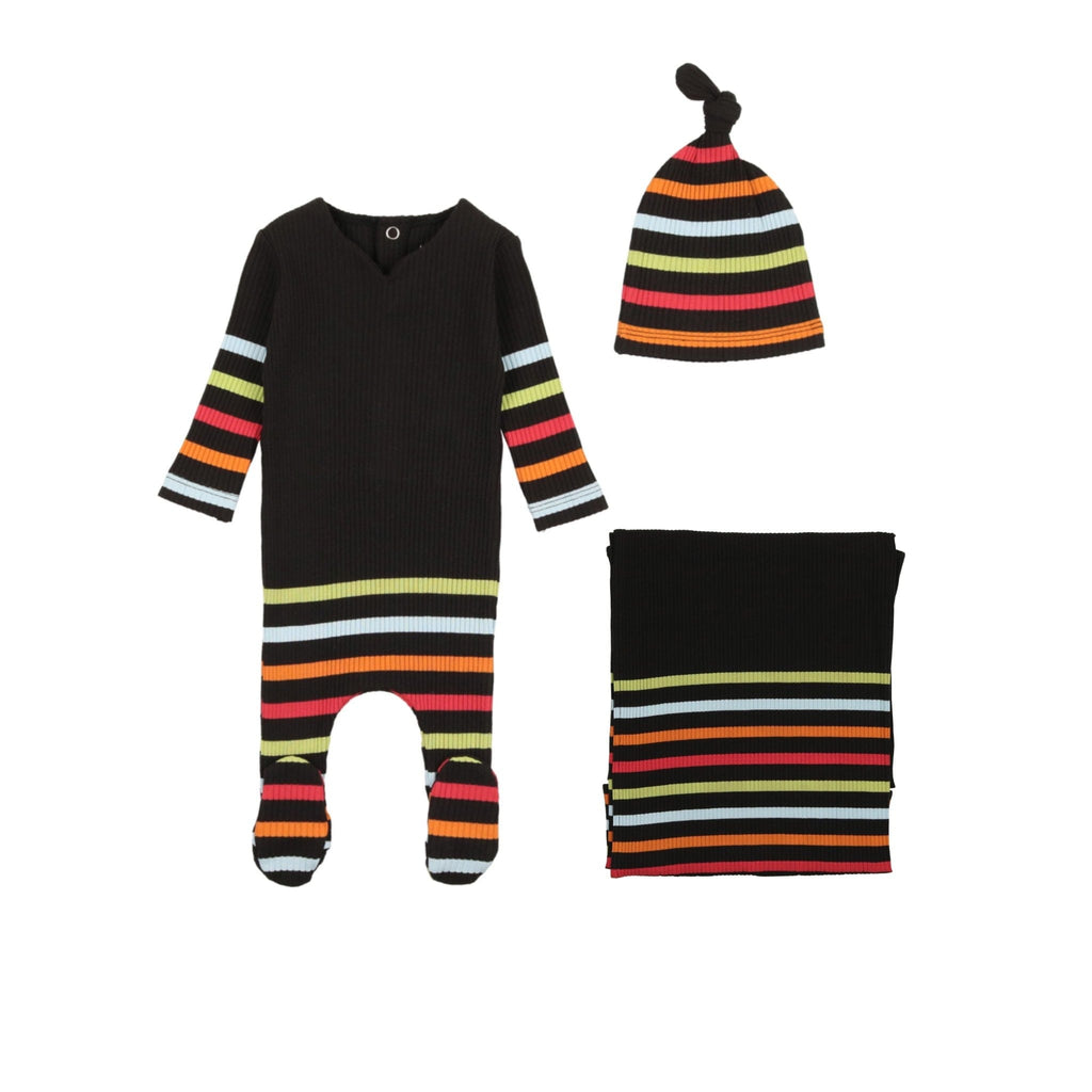 Bee&Dee Set Jellybeanzkids Bee & Dee Stripe Collection Layette Set- Black Multi