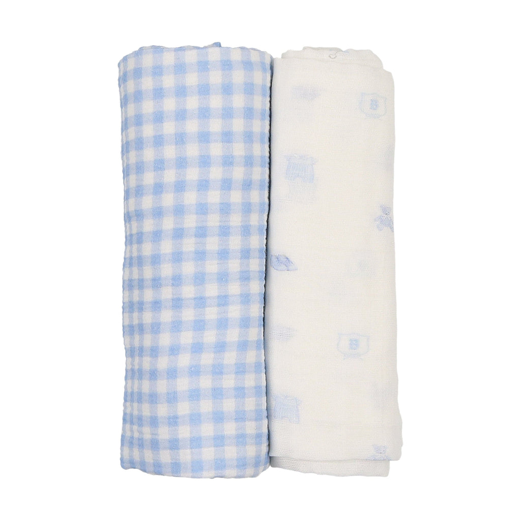 Bee&Dee SWADDLE Jellybeanzkids Bee & Dee Take Me Home- Gingham Chalk/White Boys Muslin Set OS