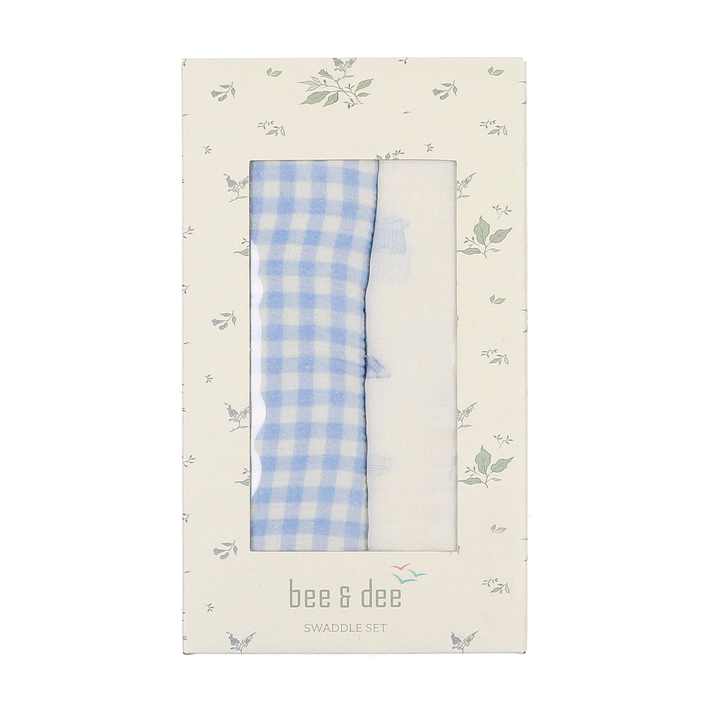 Bee&Dee SWADDLE Jellybeanzkids Bee & Dee Take Me Home- Gingham Chalk/White Boys Muslin Set OS