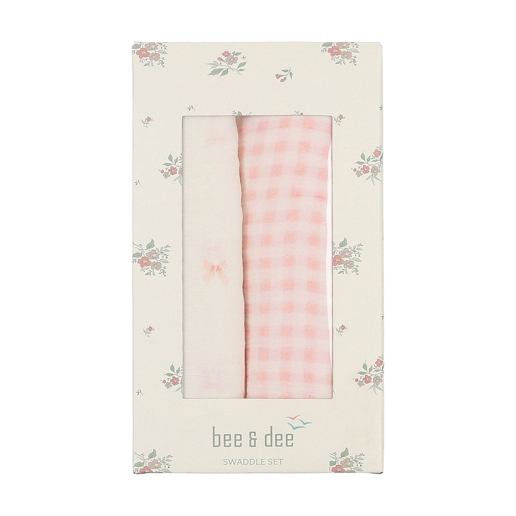 Bee&Dee SWADDLE Jellybeanzkids Bee & Dee Take Me Home- Gingham Chalk/White Girls Muslin Set OS