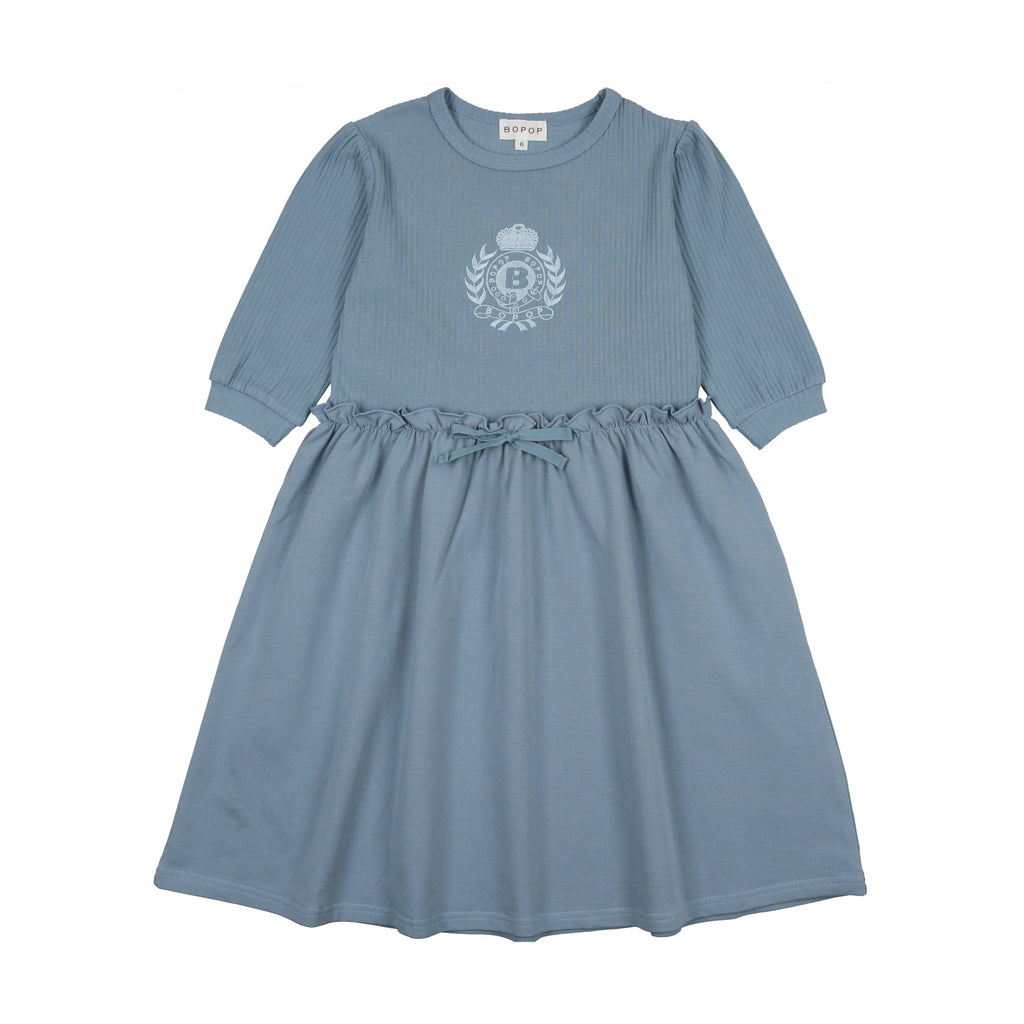 Bopop Dress Jellybeanzkids Bopop Emblem 3/4 Sleeve Dress- Blue