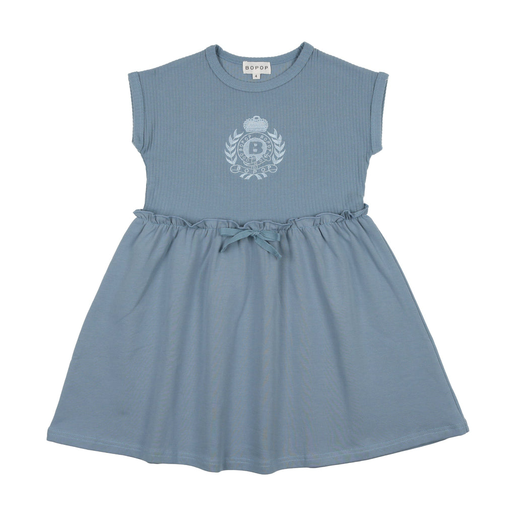 Bopop Dress Jellybeanzkids Bopop Emblem Short Sleeve Dress- Blue