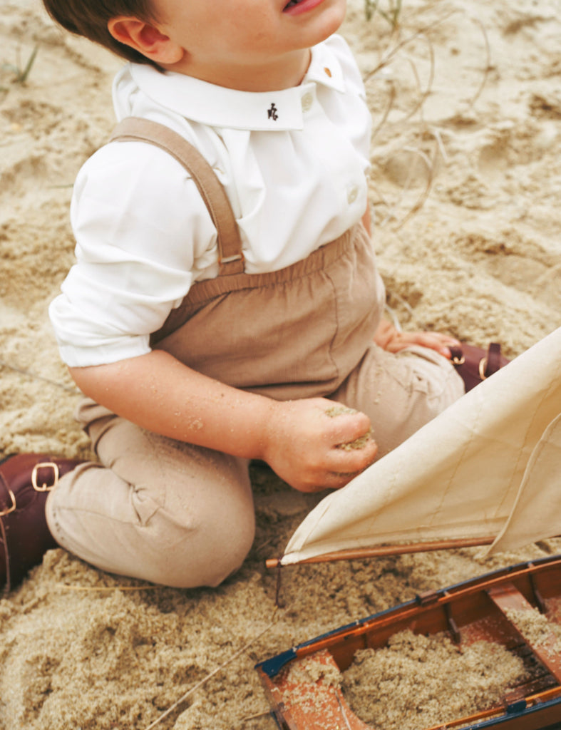 Calla Lili Romper Jellybeanzkids Calla Lili Embroidered Boys Romper- Camel