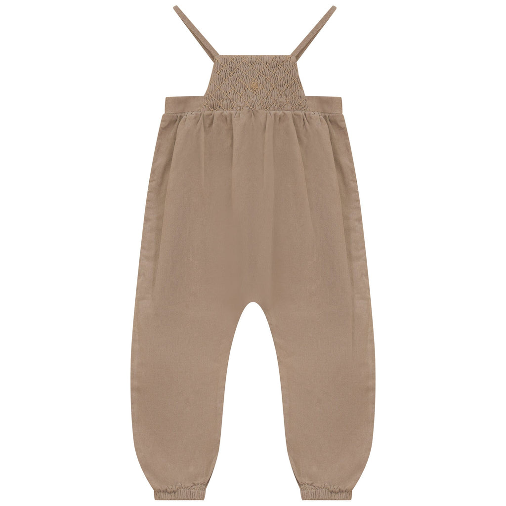 Calla Lili Romper Jellybeanzkids Calla Lili Embroidered Girls Romper- Camel