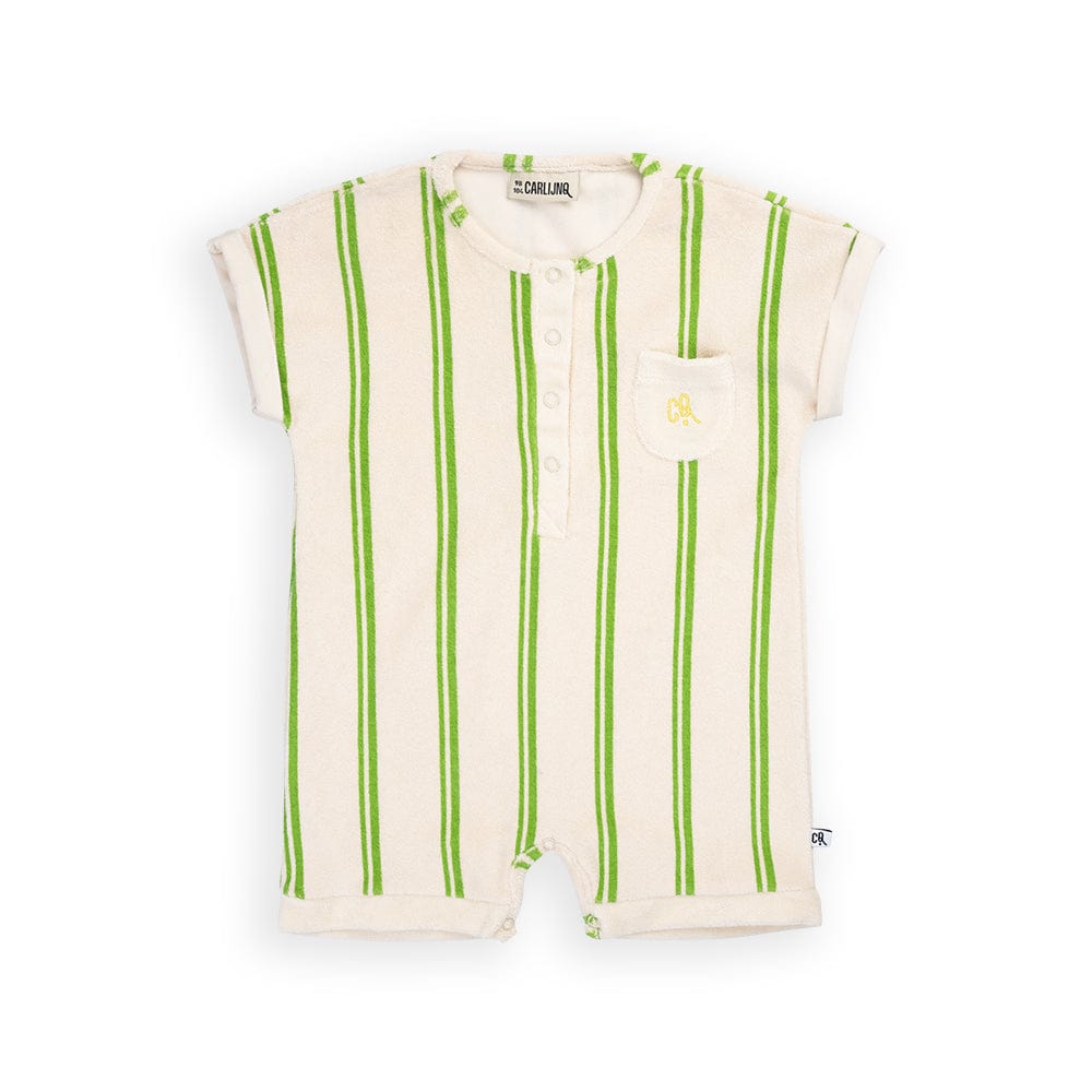 Carlijnq Romper Jellybeanzkids Carlinq Striped Jumpsuit With Embroidery-  Green