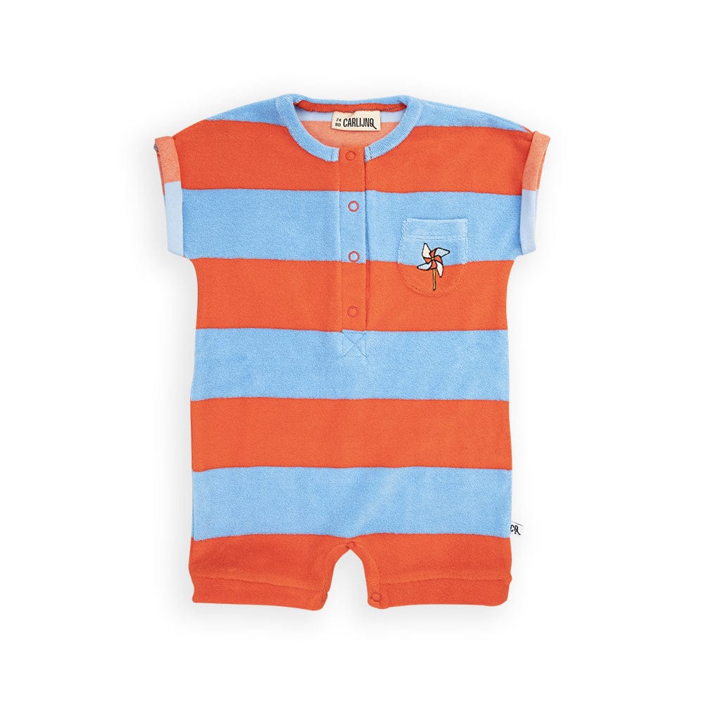 Carlijnq Romper Jellybeanzkids Carlinq Striped Jumpsuit With Embroidery-  Red/Blue