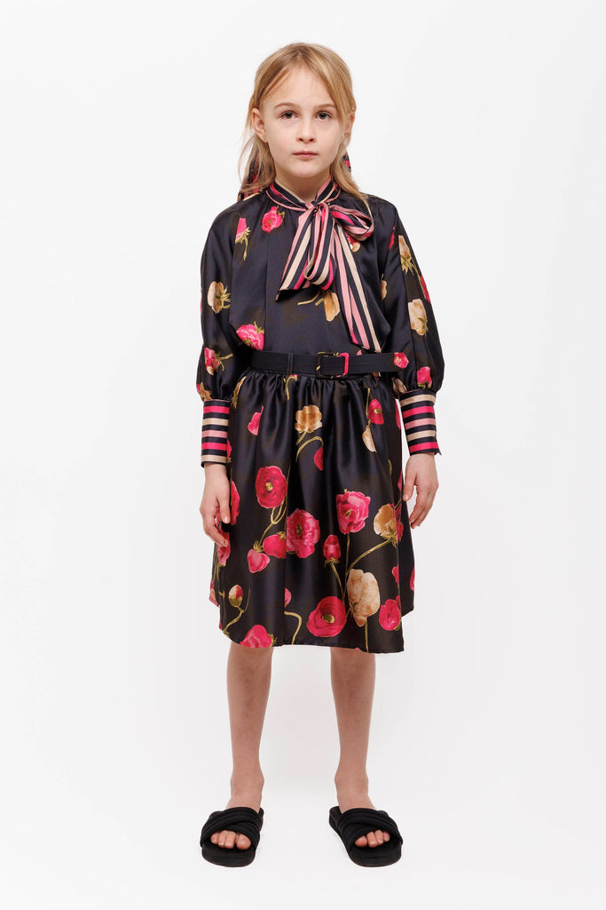 Christina Rohde Blouse Jellybeanzkids Christina Rohde Pink Floral Blouse with Striped Bow