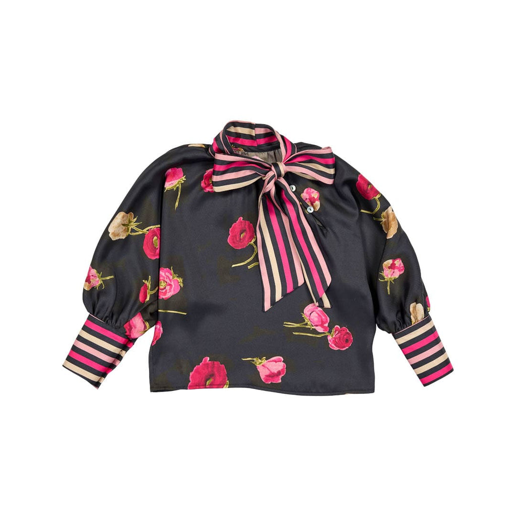 Christina Rohde Blouse Jellybeanzkids Christina Rohde Pink Floral Blouse with Striped Bow