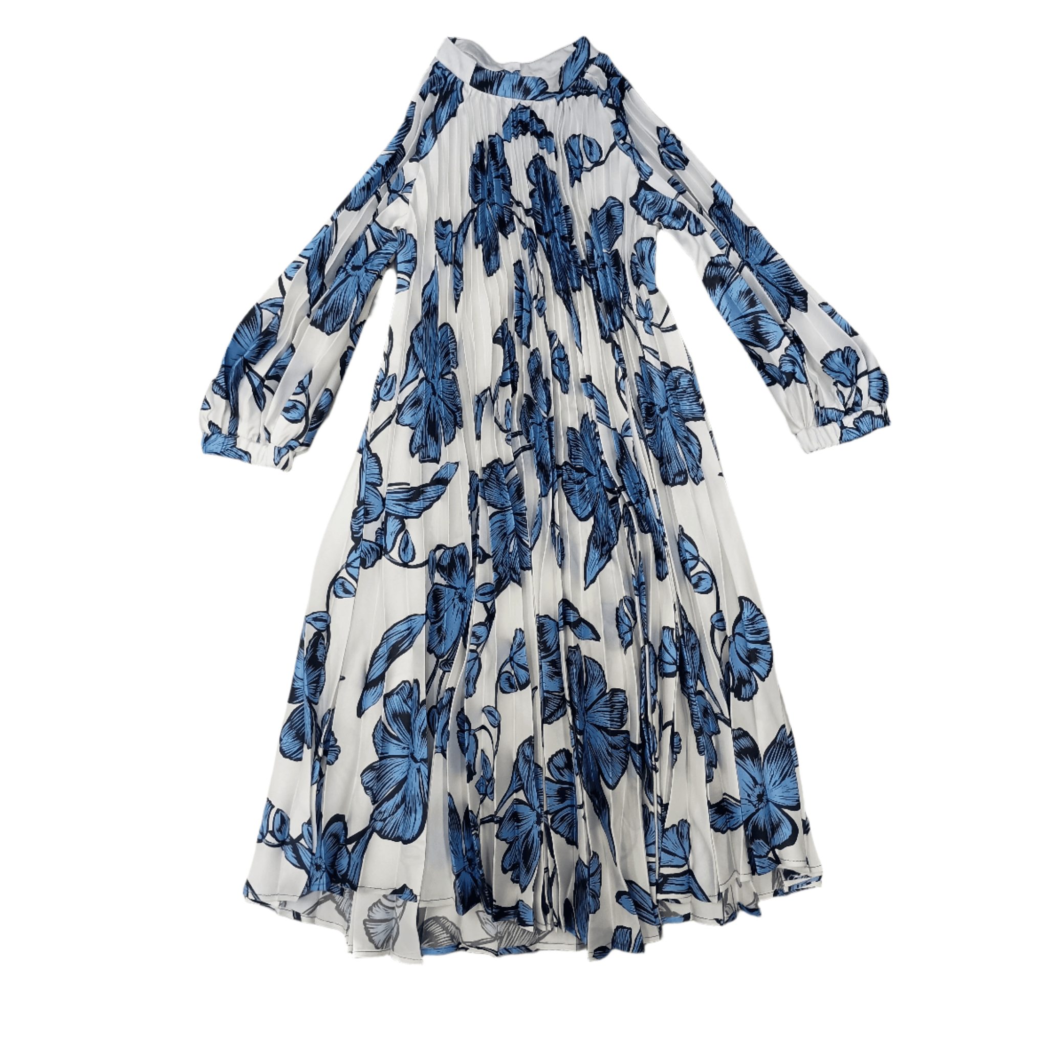 Christina Rohde Blue Large Flower Pleated Dress 12