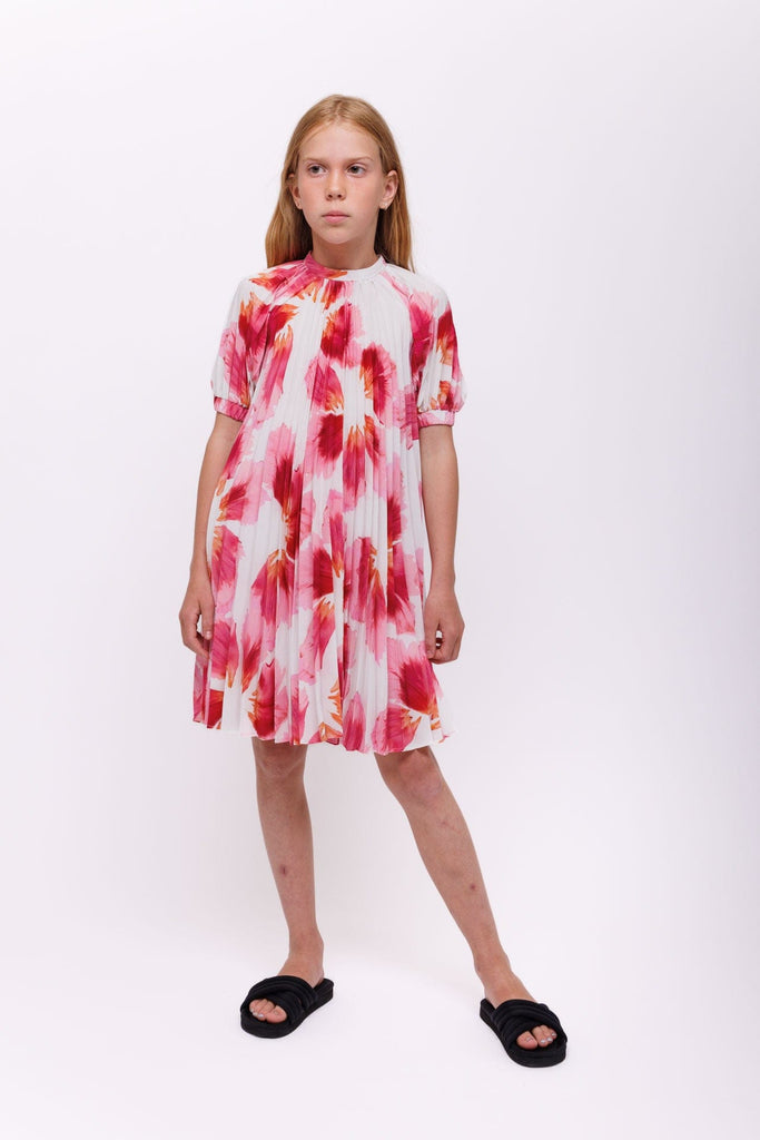 Christina Rohde Dress Jellybeanzkids Christina Rohde Accordian Pleated Floral Dress- Hot Pink