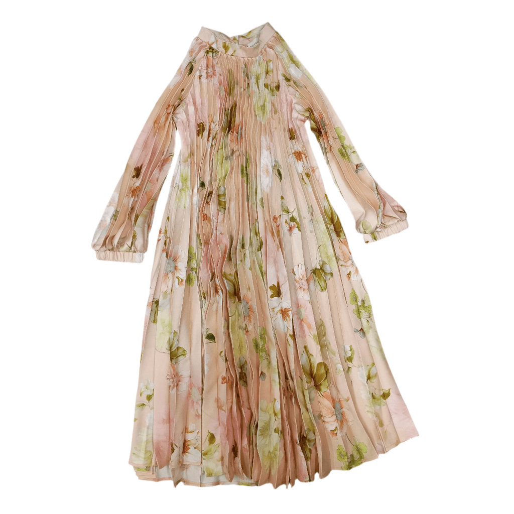 Christina Rohde Dress Jellybeanzkids Christina Rohde Accordian Pleated Floral Dress- Peach Floral