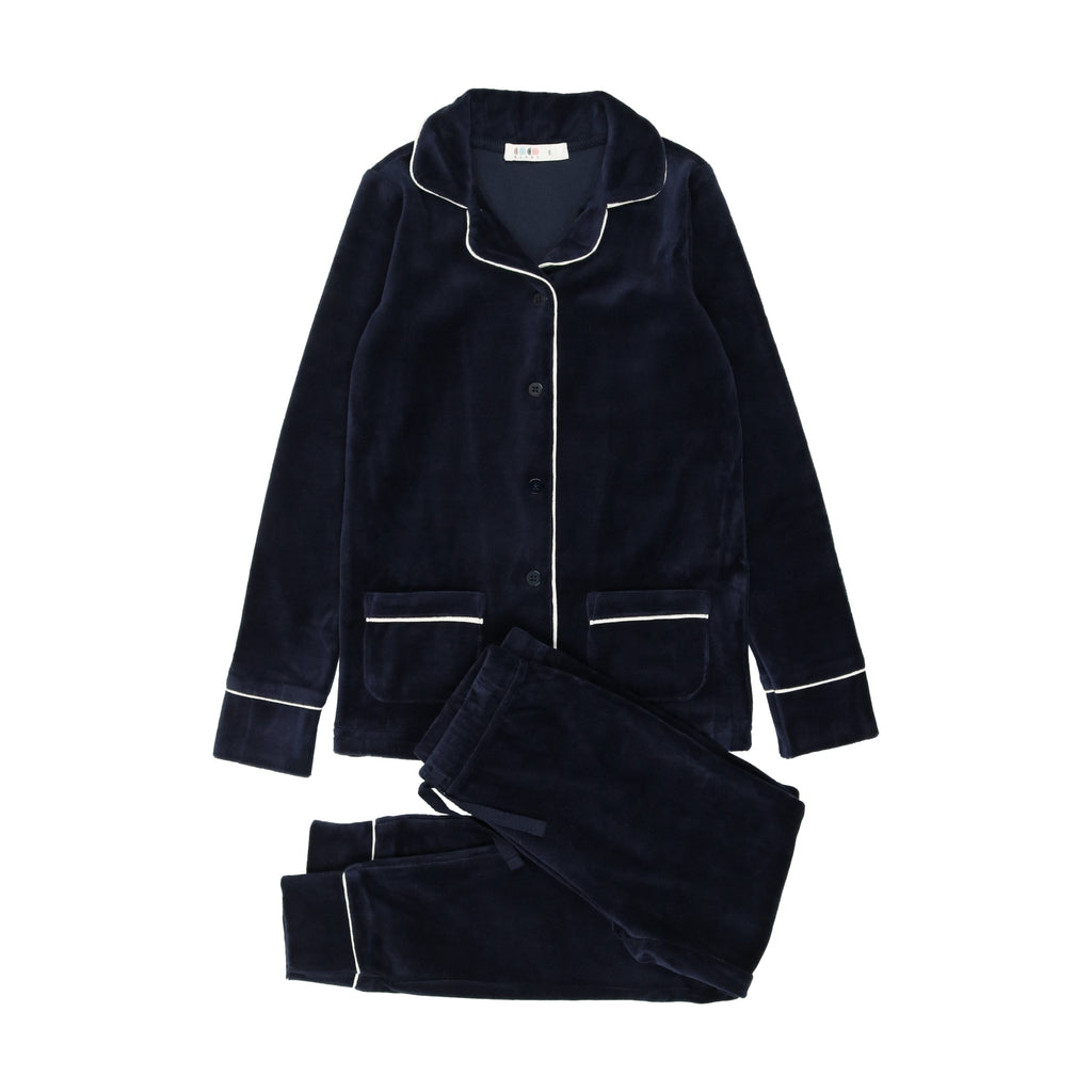 Coco Blanc Pajamas Jellybeanzkids Copy of Coco Blanc Velour Grandpa PJs-Navy