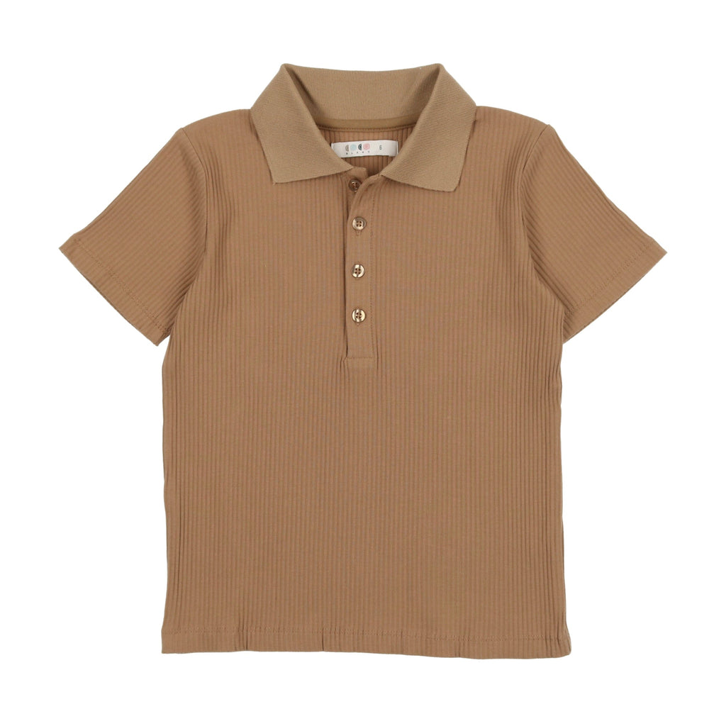 Coco Blanc Polo Jellybeanzkids Coco Blanc Ribbed Boys Polo- Camel