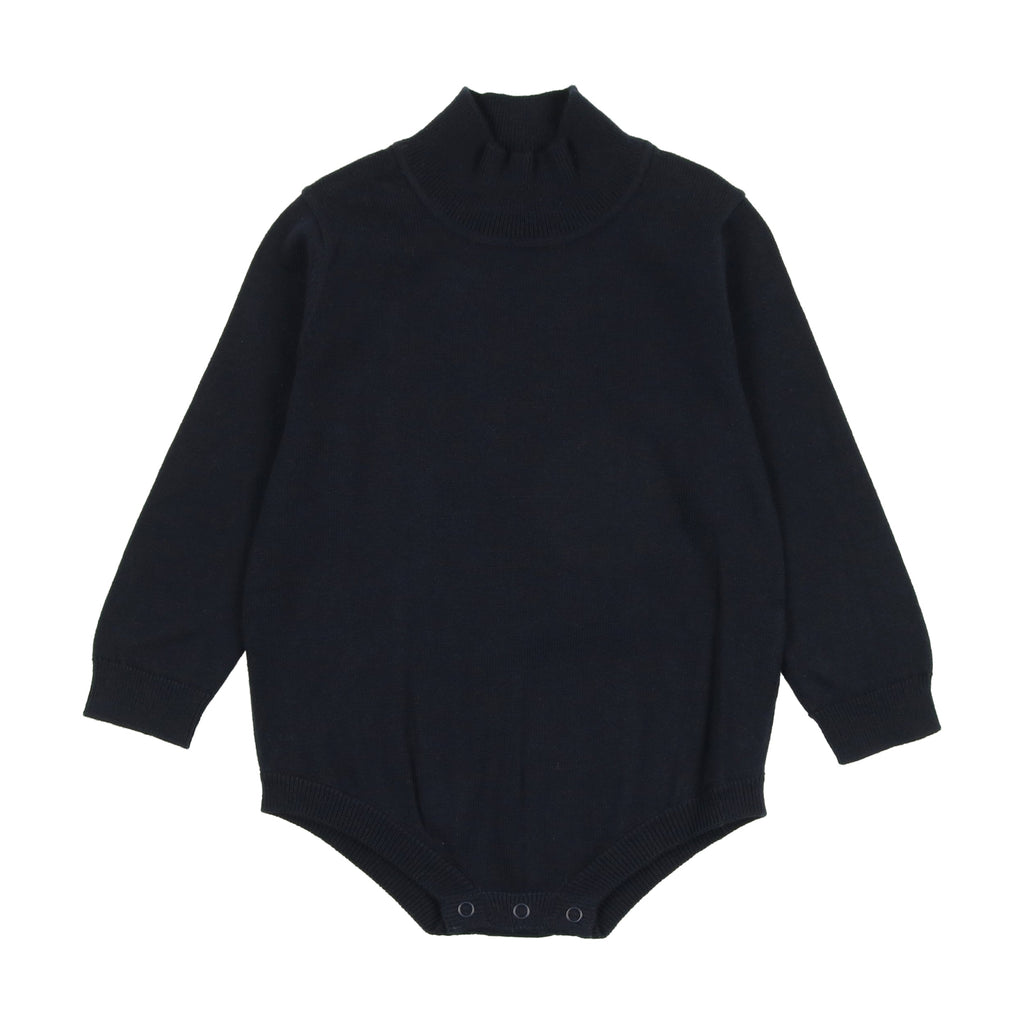 Coco Blanc Romper Jellybeanzkids Coco Blanc Knit mockneck Onesie- Navy