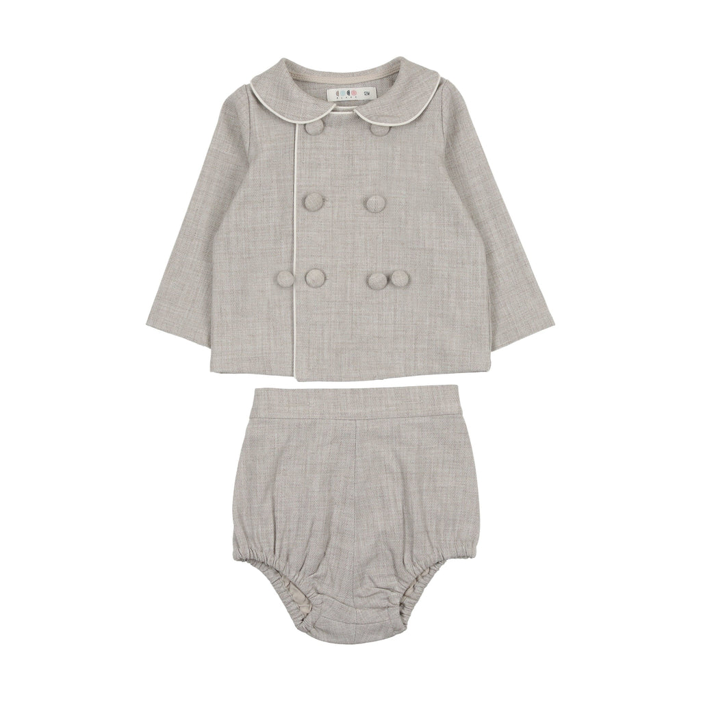 Coco Blanc Romper Jellybeanzkids Coco Blanc Wool Baby Peter Pan Bloomer Set- Grey