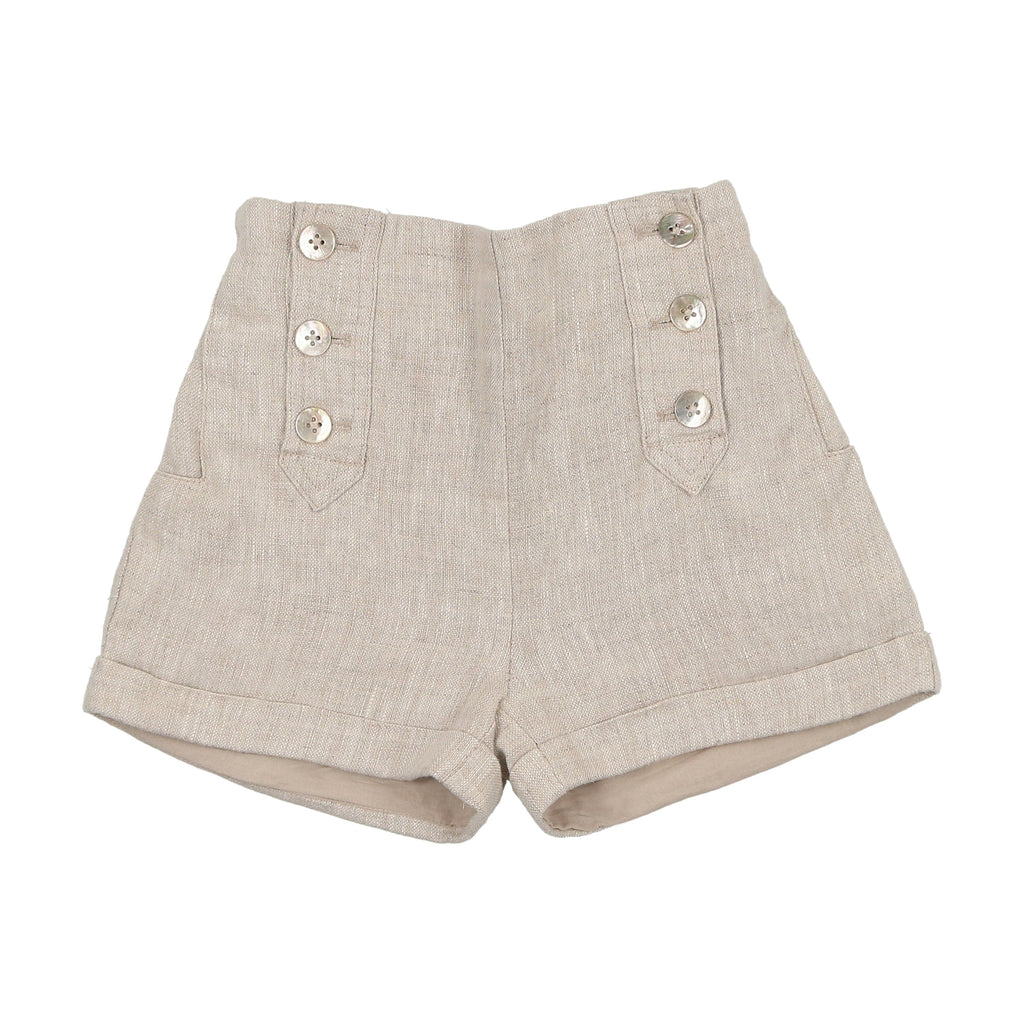 Coco Blanc Shorts Jellybeanzkids Coco Blanc Button Shorts - Sand Linen