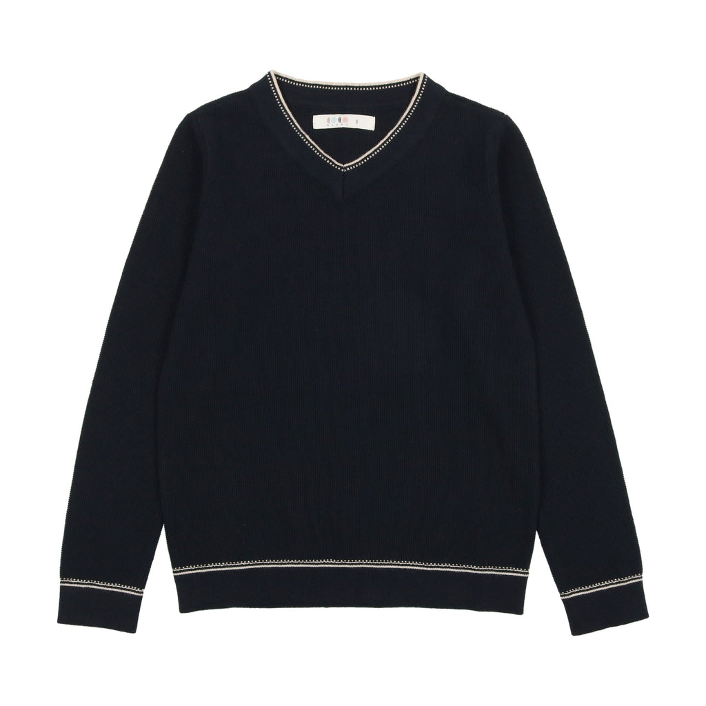Coco Blanc Sweater Jellybeanzkids Coco Blanc Knit Stitched V-Neck Sweater- Navy
