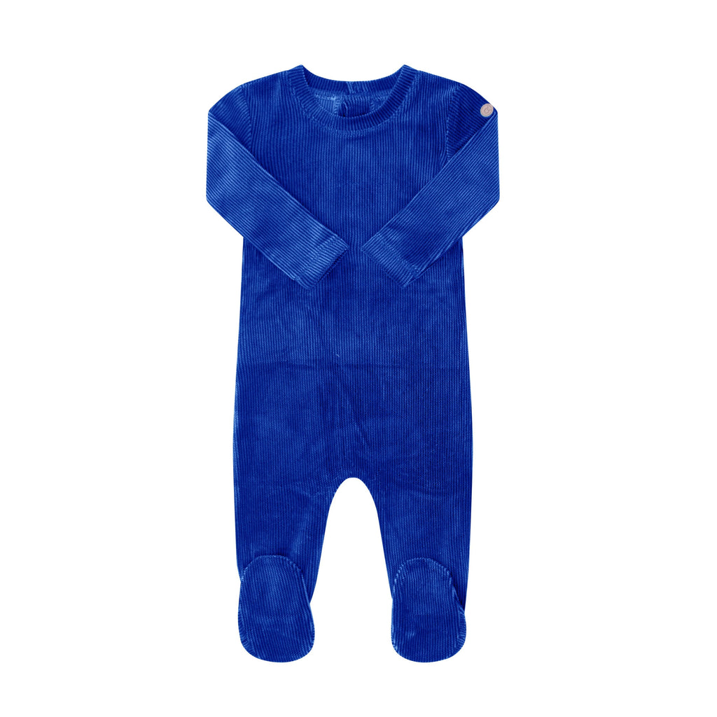 Crew Footie Jellybeanzkids Crew Script Velour Footie- Blue