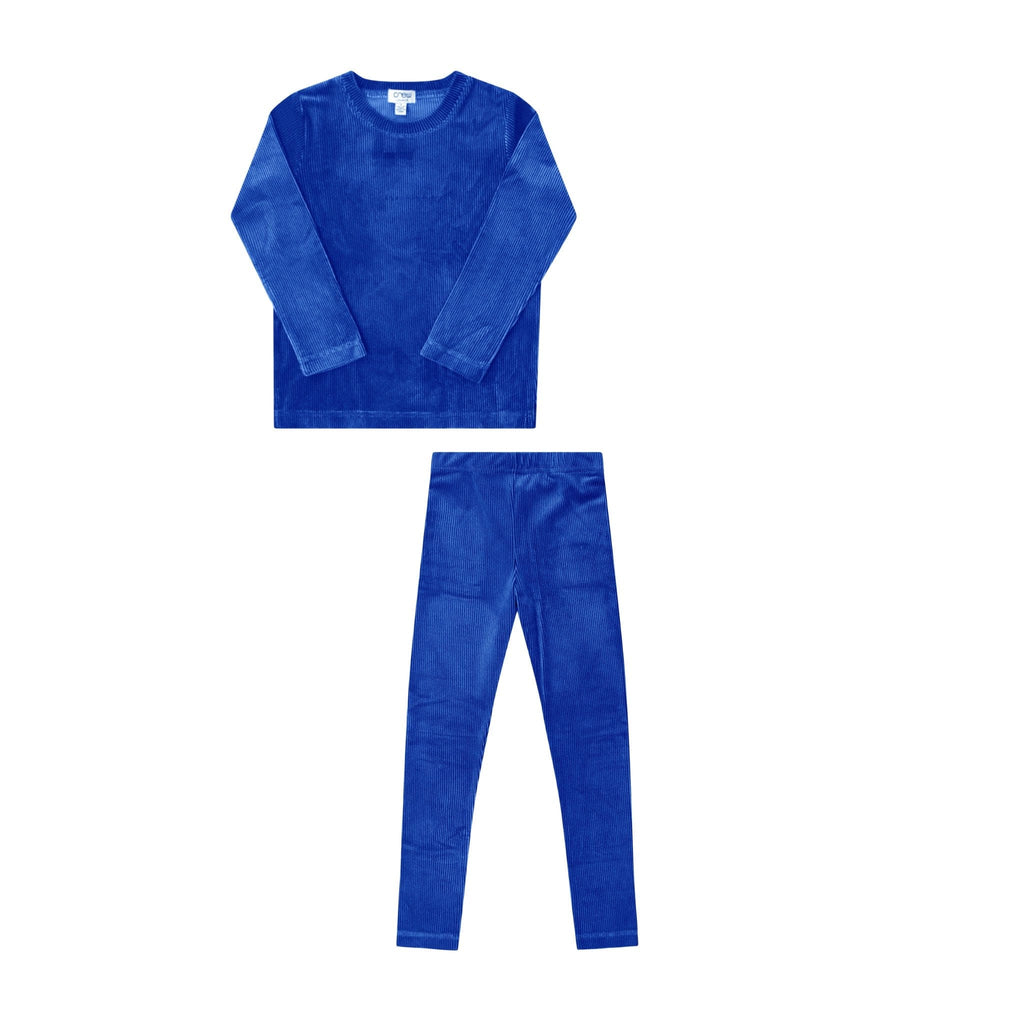 Crew Set Jellybeanzkids Crew Script Velour Lounge Set-Blue