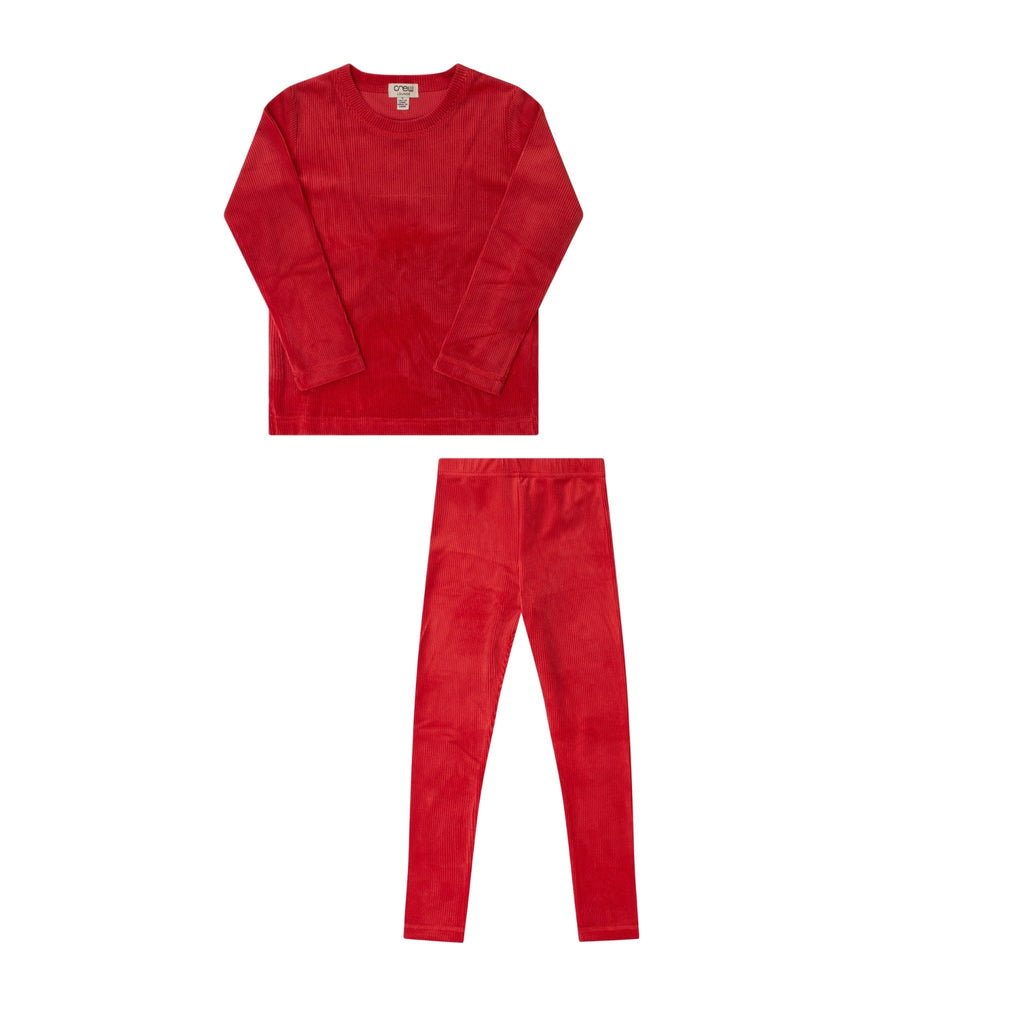 Crew Set Jellybeanzkids Crew Script Velour Lounge Set- Red