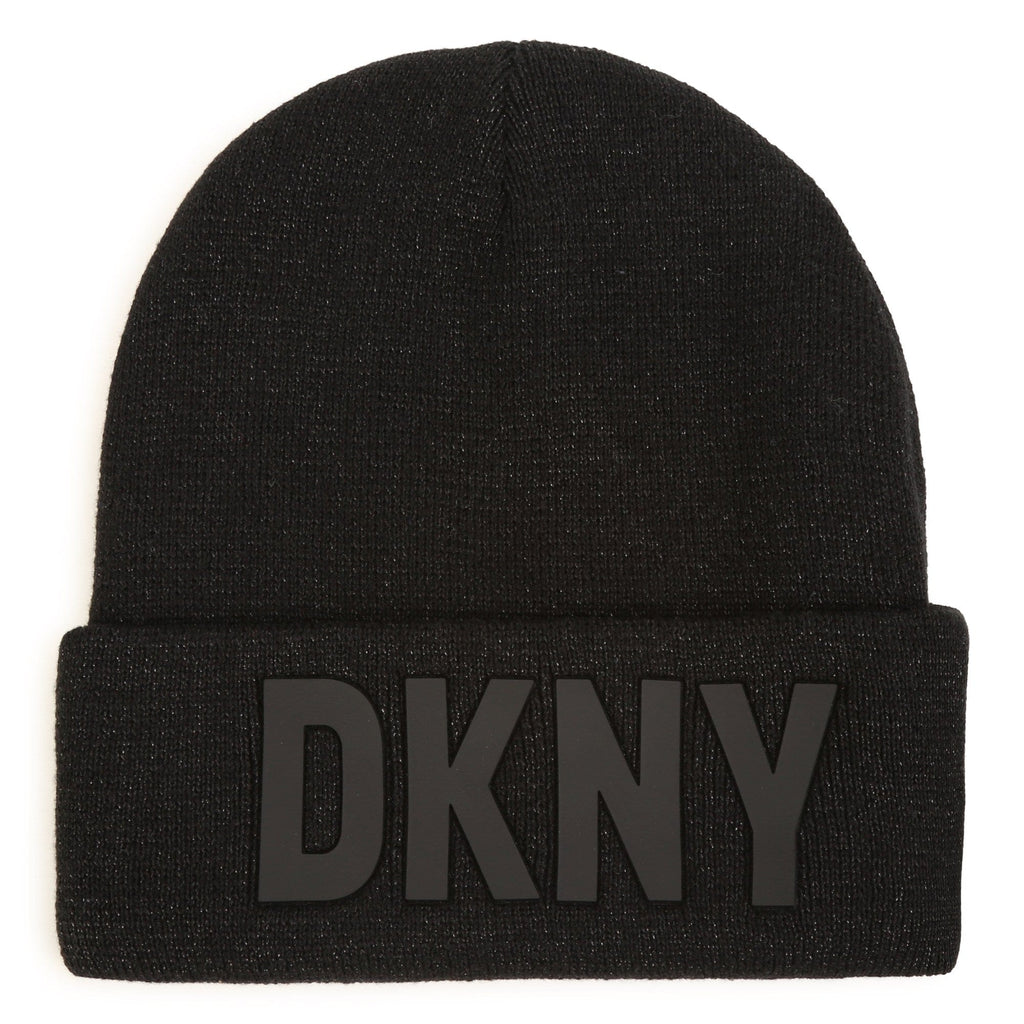 DKNY Accessories Jellybeanzkids DKNY Knitted Embroidery Patch Hat- Black