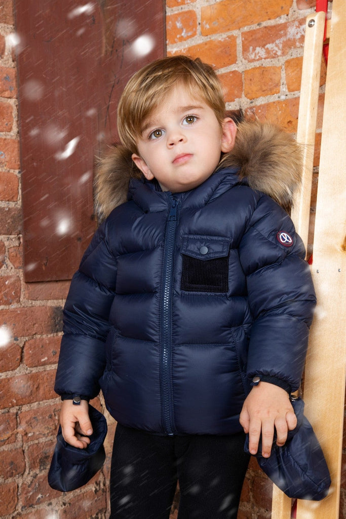 Ellabee Coat Jellybeanzkids Ellabee Bella Enfant Fur Down Jacket-Navy Racoon