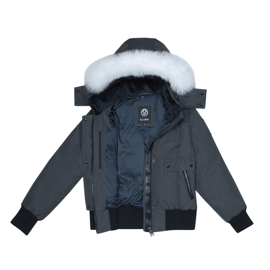 Ellabee Coat Jellybeanzkids Ellabee Charcoal Canvas Winter Bomber Raccoon Trim