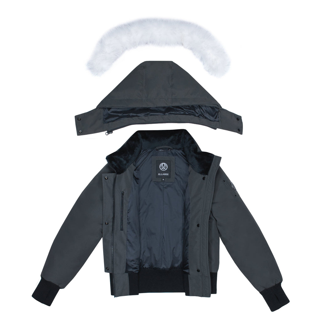 Ellabee Coat Jellybeanzkids Ellabee Charcoal Canvas Winter Bomber Raccoon Trim