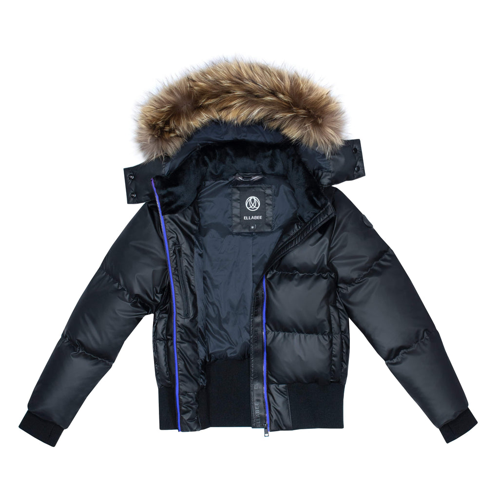 Ellabee Coat Jellybeanzkids Ellabee Girls Bomber Raccoon Fur Blue Zipper
