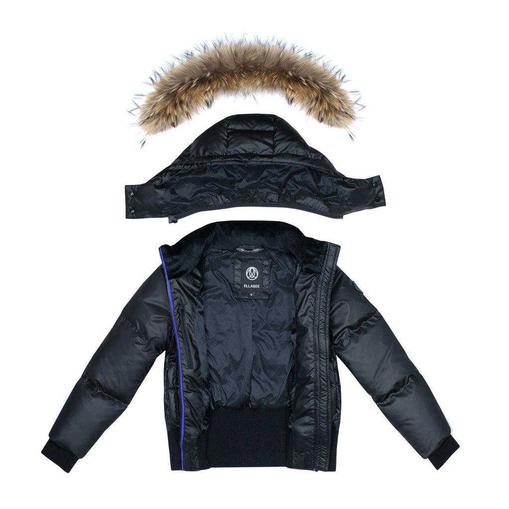 Ellabee Coat Jellybeanzkids Ellabee Girls Bomber Raccoon Fur Blue Zipper