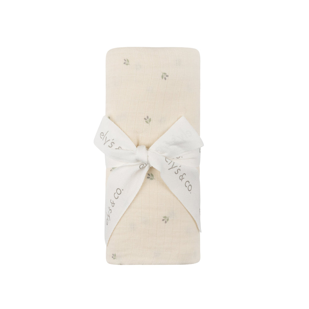 Ely's&Co. Accessories Jellybeanzkids Elys Embroidered Tulip Muslin Swaddle- Ivory Berry One Size