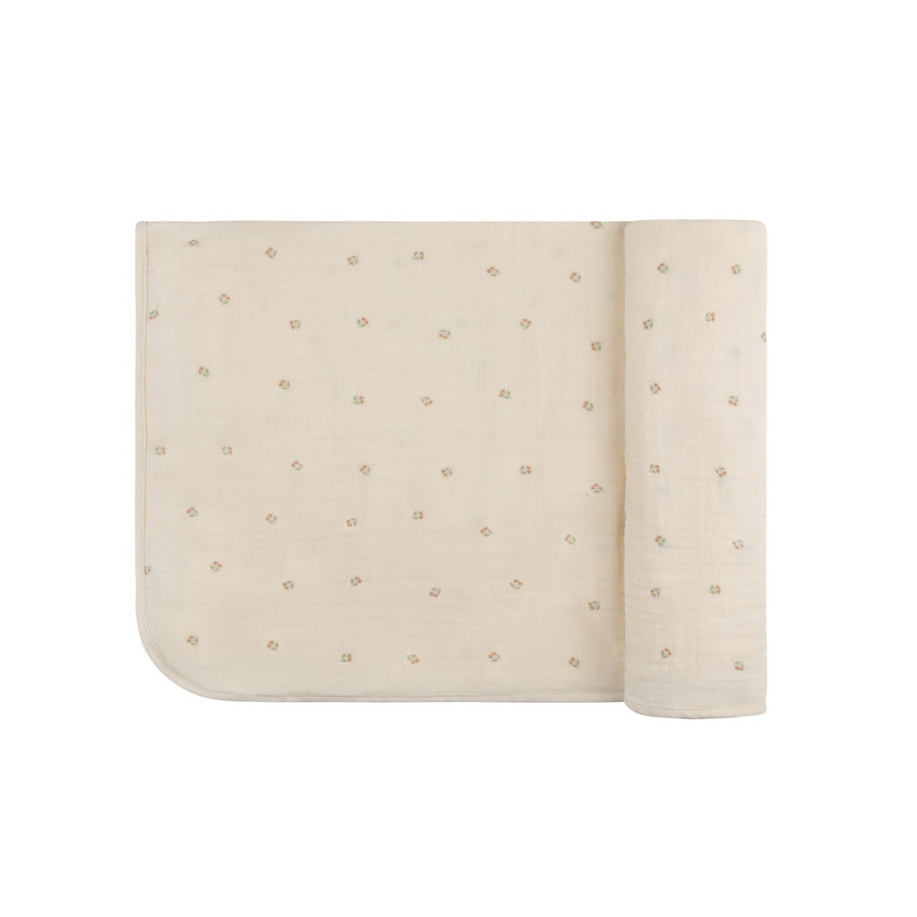Ely's&Co. Accessories Jellybeanzkids Elys Embroidered Tulip Muslin Swaddle- Ivory Tulip One Size