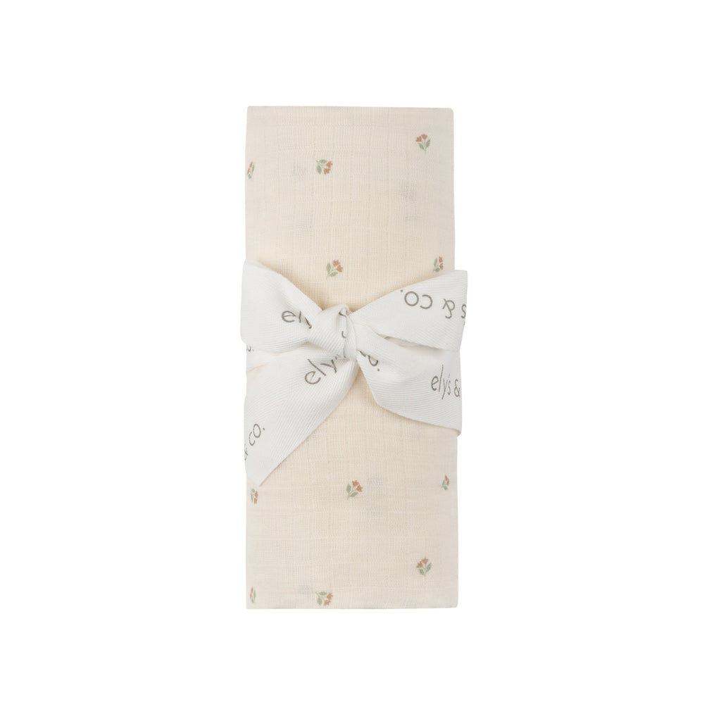 Ely's&Co. Accessories Jellybeanzkids Elys Embroidered Tulip Muslin Swaddle- Ivory Tulip One Size