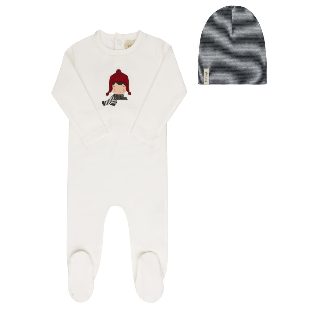 Ely's&Co. Footie Jellybeanzkids Ely's Autumn Footie + Beanie-Ivory/Navy