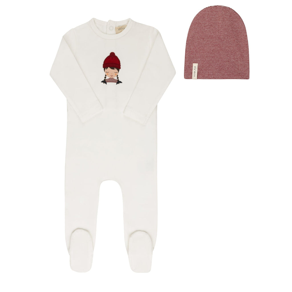 Ely's&Co. Footie Jellybeanzkids Ely's Autumn Footie + Beanie-Ivory/Pink