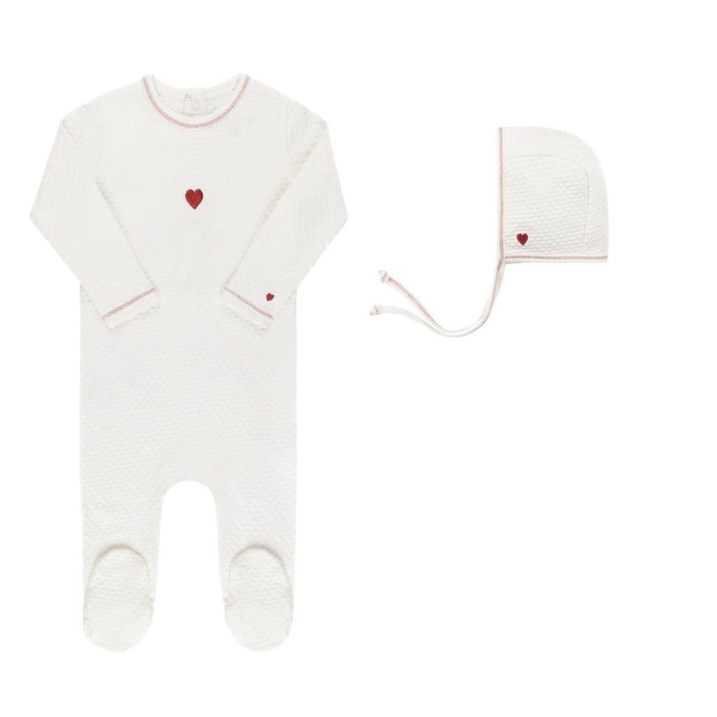 Ely's&Co. footie Jellybeanzkids Ely's Embroidered Heart Footie with Bonnet-Ivory