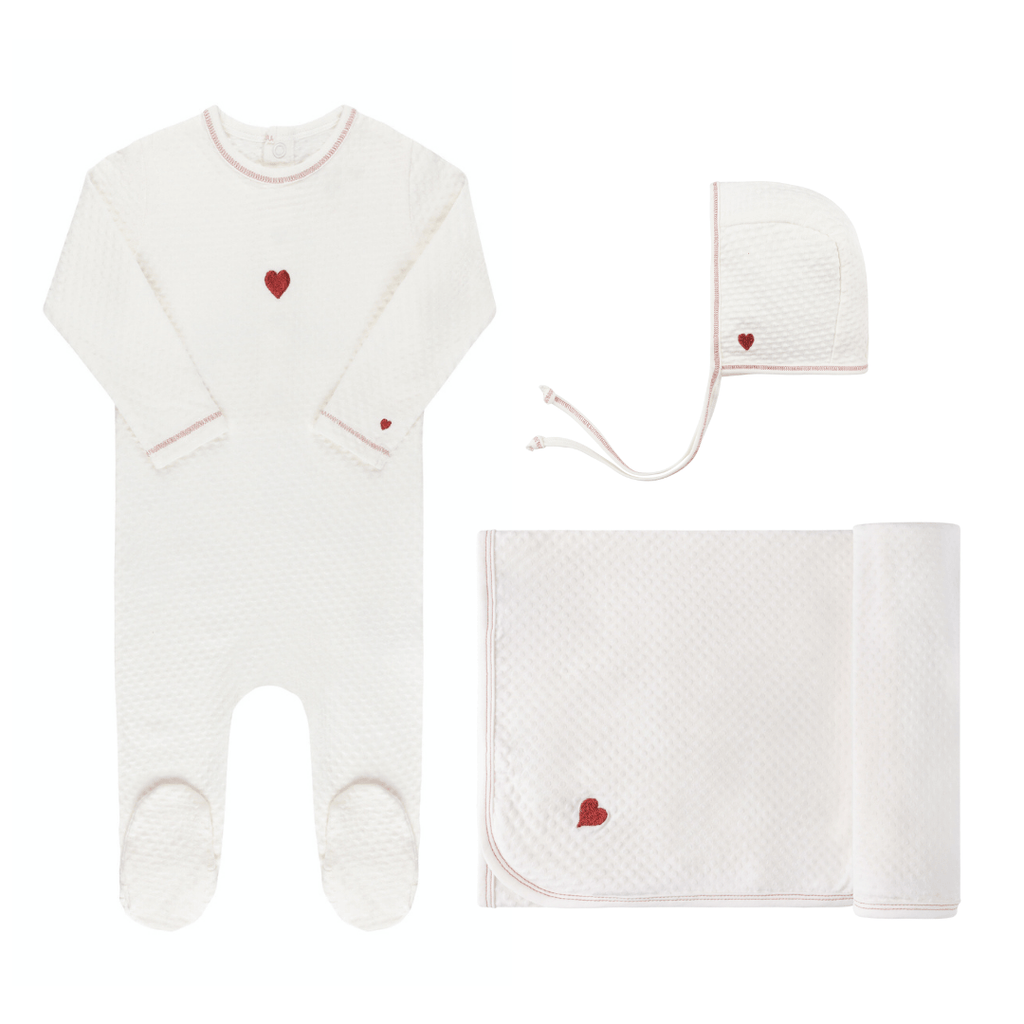 Ely's&Co. footie Jellybeanzkids Ely's Embroidered Heart Layette Set-Ivory