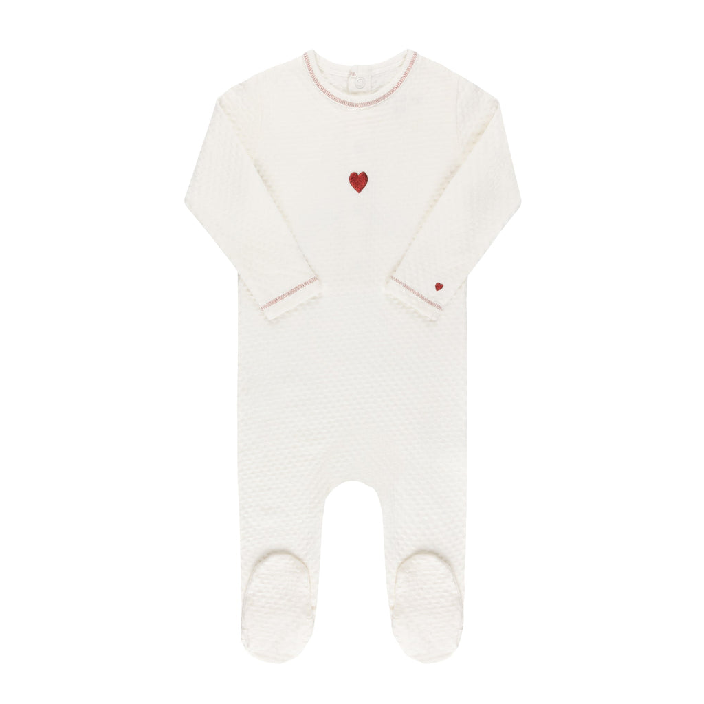 Ely's&Co. footie Jellybeanzkids Ely's Emroidered Heart Footie -Ivory
