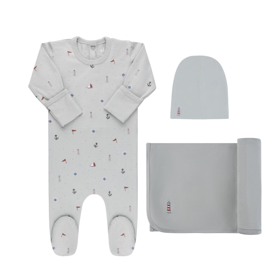 Ely's&Co. footie Jellybeanzkids Ely's Emroidered Nautical Layette Set-Blue