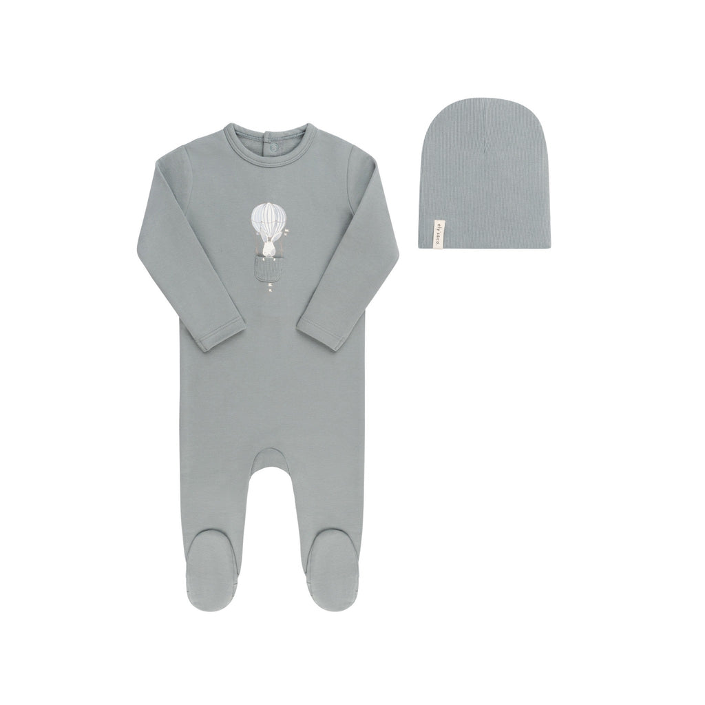 Ely's&Co. Footie Jellybeanzkids Ely's  French Terry — Hot Air Balloon Collection Footie With Beanie -Blue