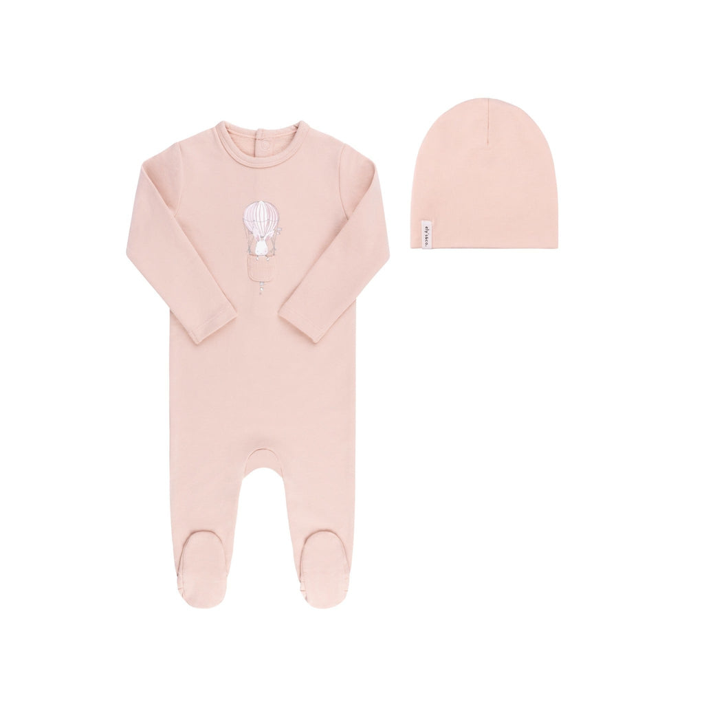 Ely's&Co. Footie Jellybeanzkids Ely's  French Terry — Hot Air Balloon Collection Footie With Beanie -Pink