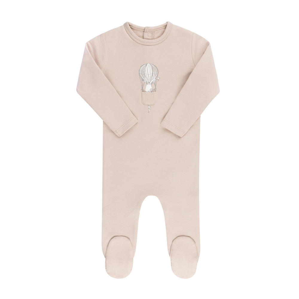 Ely's&Co. Footie Jellybeanzkids Ely's  French Terry — Hot Air Balloon Collection Footie With Beanie -Taupe Grey
