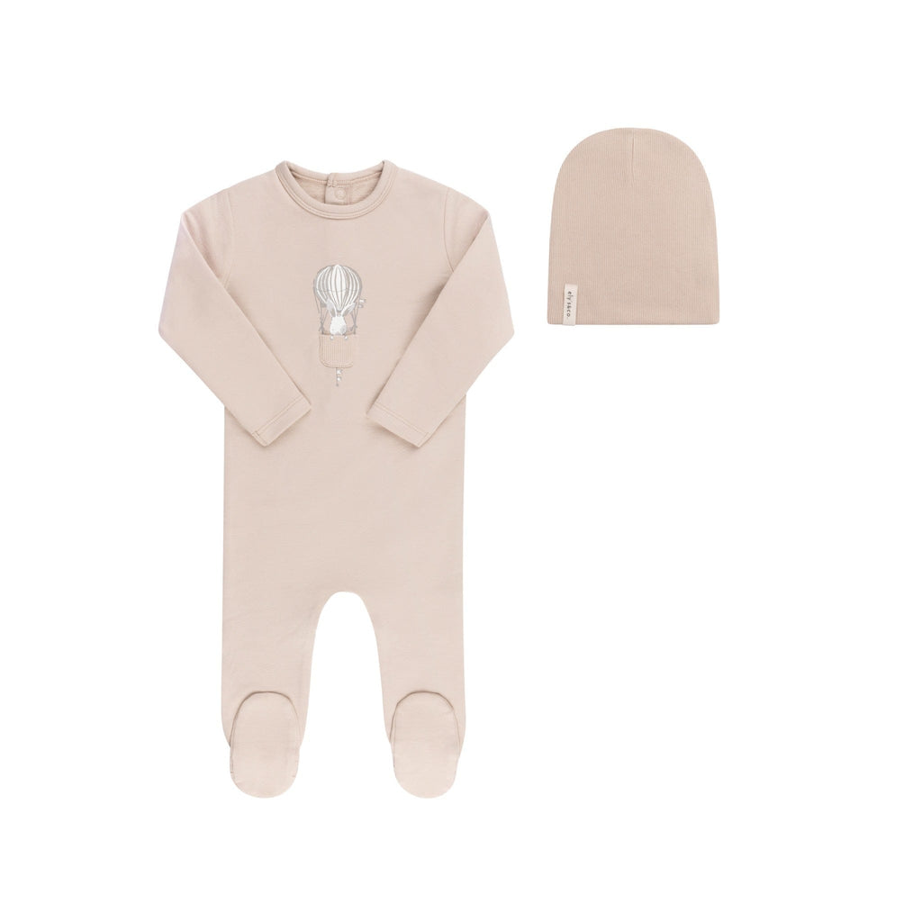 Ely's&Co. Footie Jellybeanzkids Ely's  French Terry — Hot Air Balloon Collection Footie With Beanie -Taupe Grey