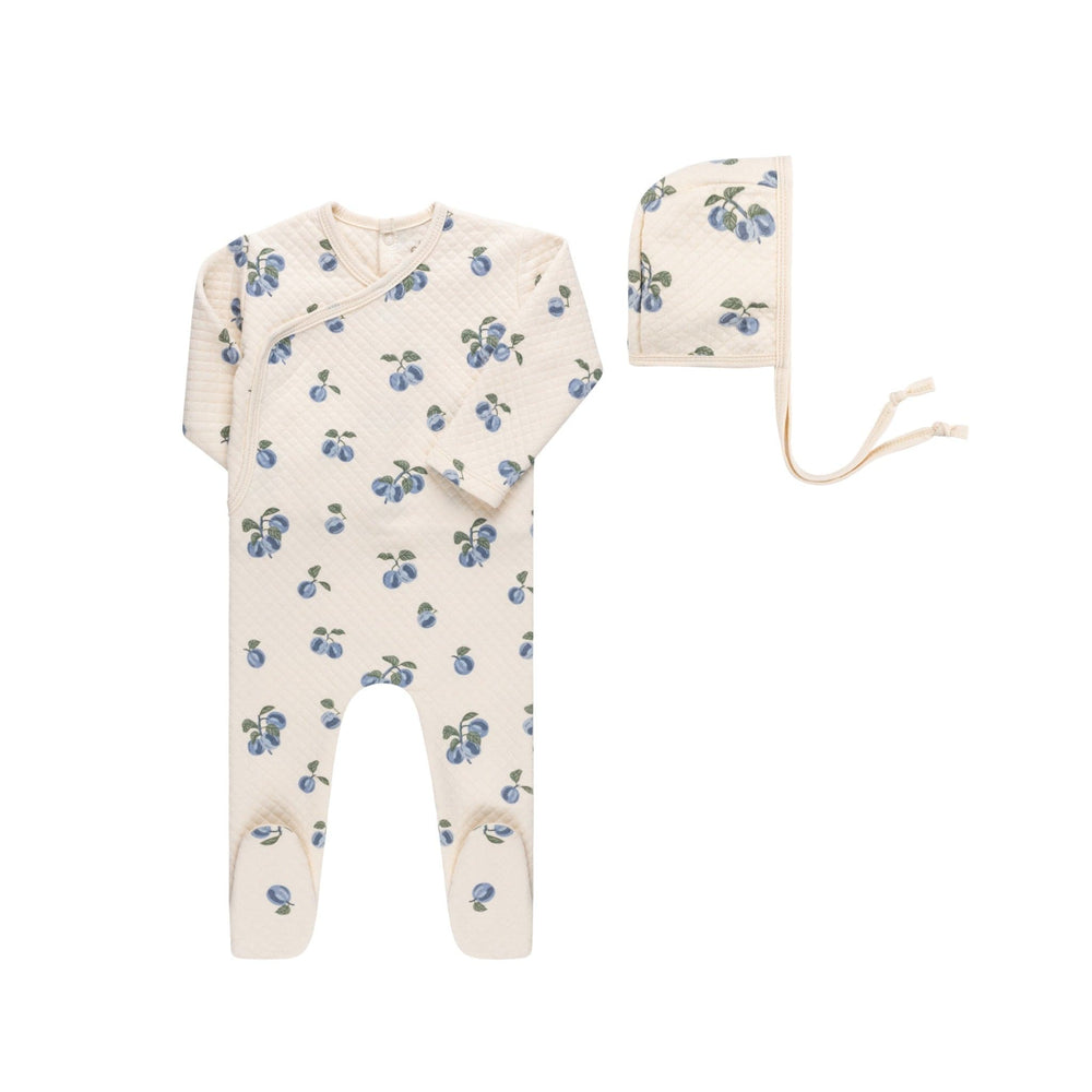 Ely's&Co. Footie Jellybeanzkids Ely's Quilted Plums Collection Footie With Bonnet-Cream/Blue
