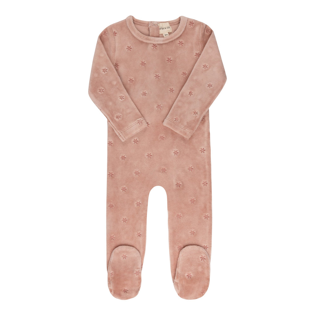 Ely's&Co. Footie Jellybeanzkids Ely's Velour Embroidered Floral Footie-Pink